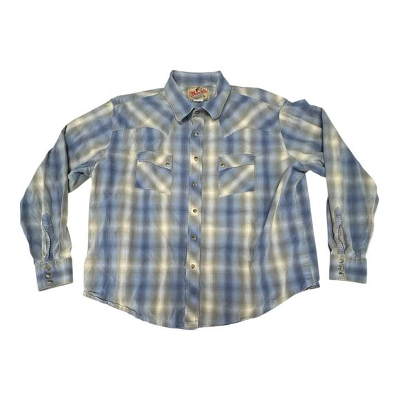 Vintage Wrangler 2XL? Blue Pearl Snap Shirt Cowboy Cut Single Needle Western - Picture 1 of 8
